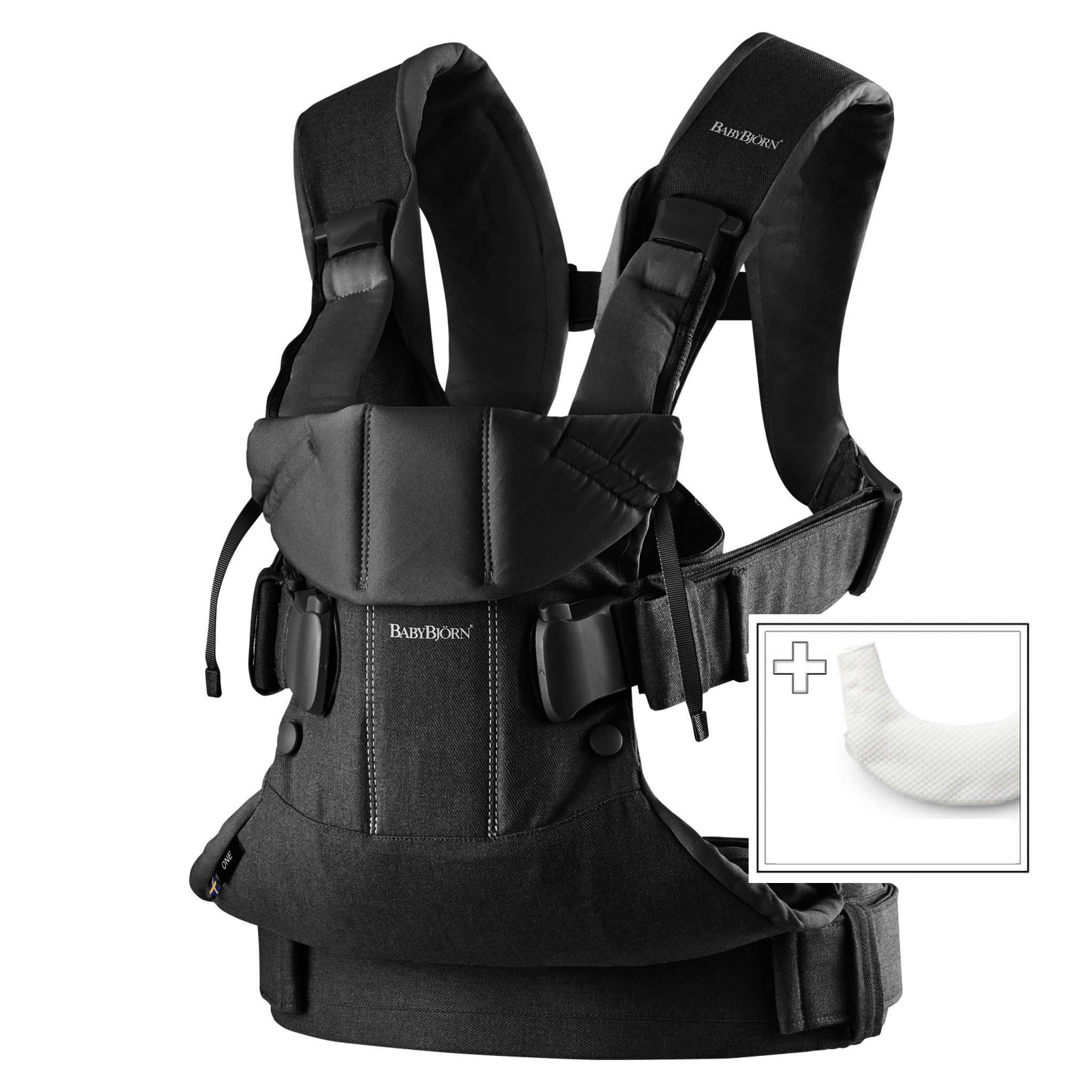 BABYBJORN ONE - nosidełko, Czarny + śliniaczek do nosidełka ergonomicznego One