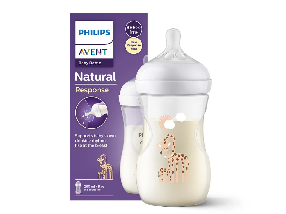 Avent Natural Response, butelka z responsywnym smoczkiem, żyrafy, przepływ 3, SCY903/66, po 1 miesiącu, 260 ml