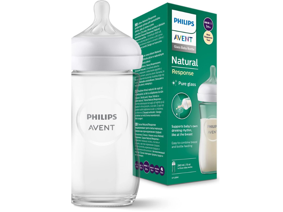 Philips Avent szklana butelka Natural z Responsywnym smoczkiem 240ml, 2 szt. (model SCY933/01)