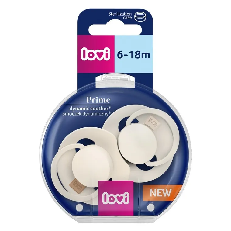Smoczek silikonowy dynamiczny LOVI Prime 6-18m 2 szt Coconut/Ivory