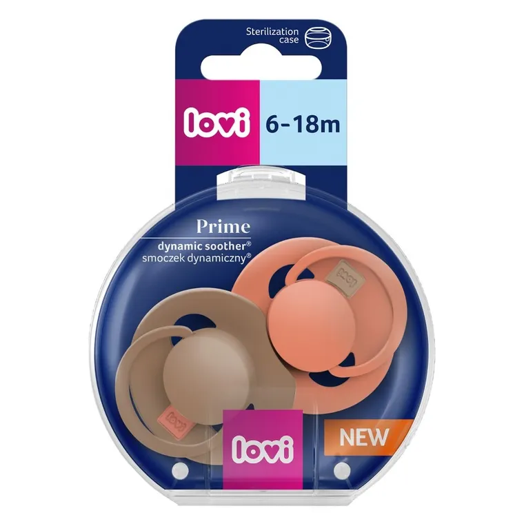 Smoczek silikonowy dynamiczny LOVI Prime 6-18m 2 szt Granola/Orange